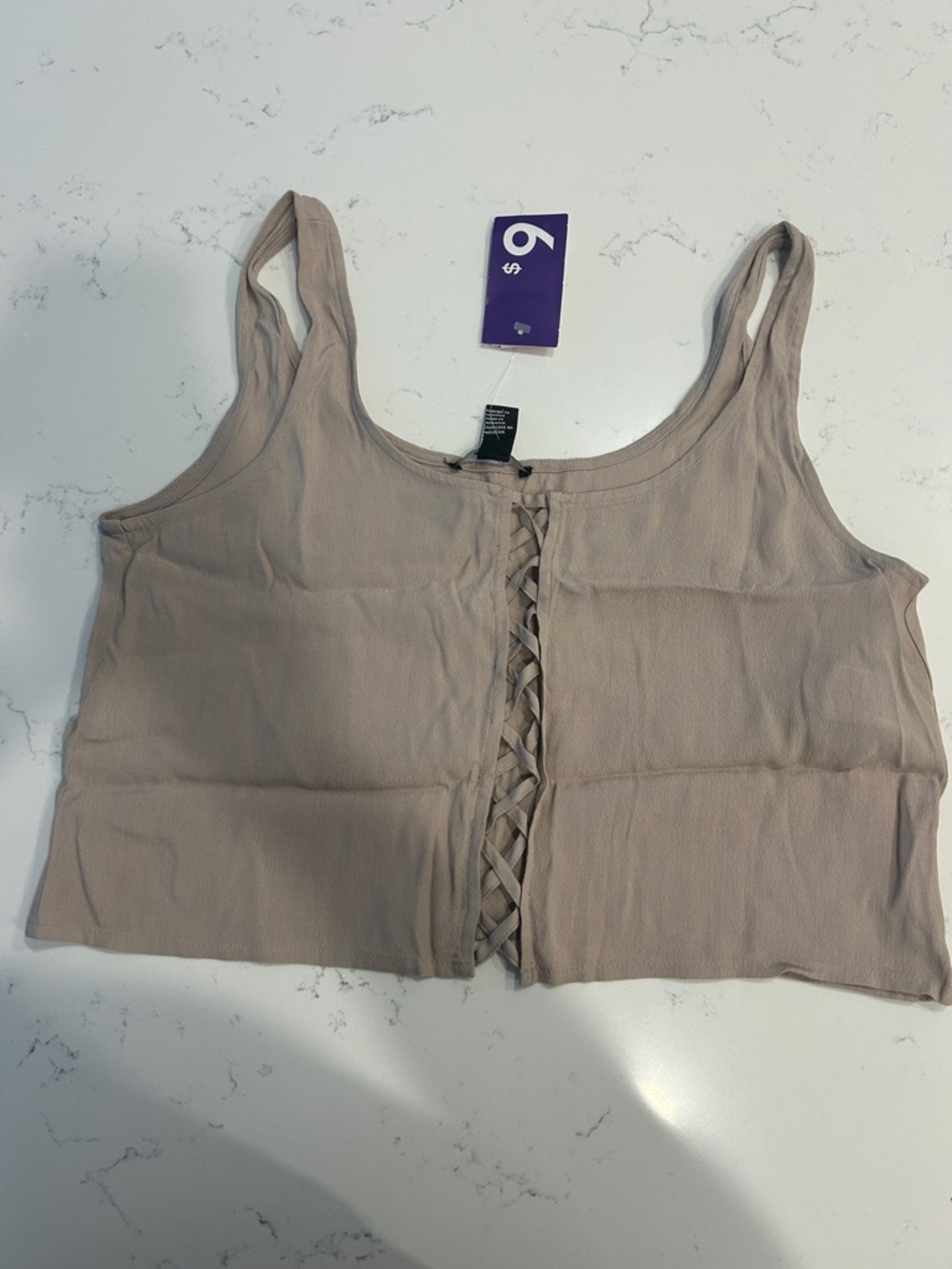 Forever 21 Taupe Lace-Up Cropped Tank